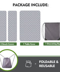 Picnic Table Cover Set With Bench Covers And Drawstring Bag Waterproof And Windproof Fitted Camping Tablecloths with elastic edges and drawstring bag displayed.