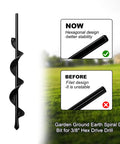 Heavy Duty Garden Auger Drill Bit No Fuss Planting Bulbs And Flowers 1.7 By 15 Inch Solid Shaft Spiral Design Post Hole Digger