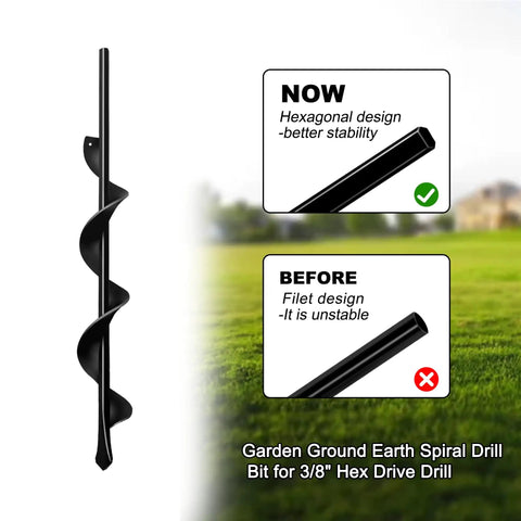 Heavy Duty Garden Auger Drill Bit No Fuss Planting Bulbs And Flowers 1.7 By 15 Inch Solid Shaft Spiral Design Post Hole Digger