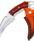 Handmade Fixed Blade Hunting Knife With Red Wood Handle For Outdoor Camping And Survival Stainless Steel Full Tang With Grippy Finger Ring