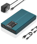 Killer Dual Bay Nvme Raid Enclosure For M2 Pcie Ssd with power adapter and USB-C cables, sleek aluminum design.