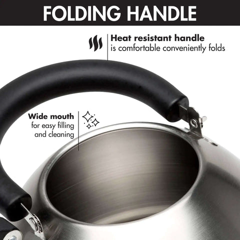 Whistling Stovetop Tea Kettle With Food Grade Stainless Steel, 1.5 Quart Capacity, Boils Fast, Cool Touch Folding Handle detail