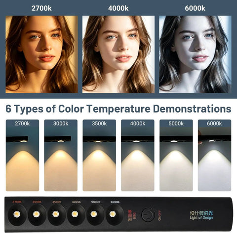 Dope Rechargeable Color Temperature Light Wand For Photography And Video demonstrating 2700K to 6000K lighting effects on portraits