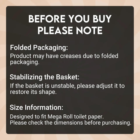 Important usage notes for the Dope Freestanding Toilet Paper Storage Stand In Natural Jute Weave including packaging info