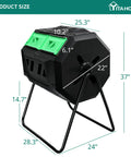 Massive Outdoor Dual Bin Composter Tumbling 43 Gallon Rotating Compost Bin With Two Sliding Doors And Aeration System on stand