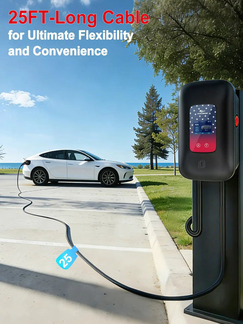 Hassle Free 40 Amp Level Two Electric Vehicle Charger 240v Nema 14-50 Plug with 25ft cable for easy home charging.