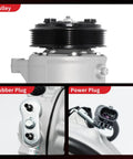Top Shelf AC Compressor With Clutch Knocks Out Road Heat Fast And Keeps Your Rides Interior Ice Cold For Chevy Impala Buick Lacrosse Gmc Equinox V6 Or L4 Sedan Fwd Direct Fit Replacement showing six groove pulley, rubber and power plugs.