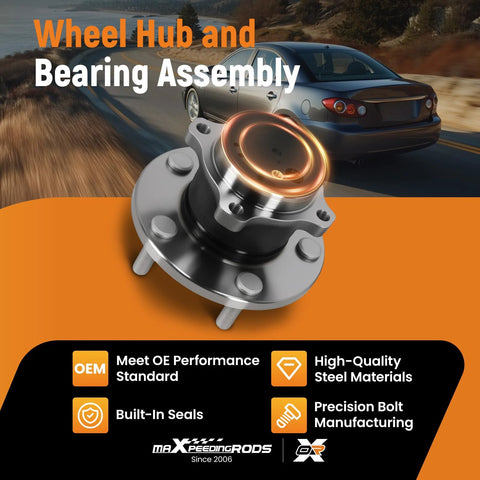 Rear Wheel Bearing And Hub Assembly 512347 For Mazda 3 And Mazda 5 5 Lug ABS Encoder 4-Bolt Square Flange display
