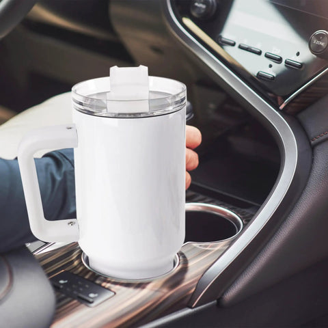 8 Pack 40 Oz Sublimation Tumblers With Handle Stainless Steel Blank Insulated Travel Mugs in car cup holder