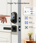 Built In WiFi Fingerprint Smart Lock With Lever Handle Set No Hub Needed App Remote Control Keyless Front Door Entry Deadbolt With Digital Backlit Keypad Voice Assistant Auto Lock Matte Black installed on white door