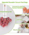Reusable BPA Free Vacuum Sealer Bags For Food, 30 Count, shown with tomatoes and salmon for meal prep