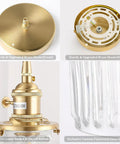 Close-up details of 2 Pack Vintage Pendant Lights With Clear Striped Glass Shades And Slick Brass Finish Adjustable Hanging Fixtures.