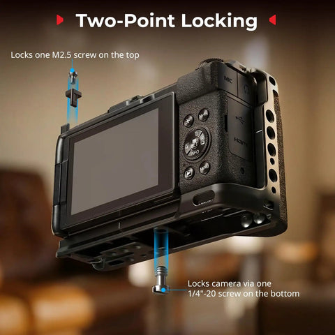 Pro Grade Camera Cage For Canon PowerShot V1 With Ergonomic Silicone Grip And Arca Swiss Quick Release Plate back view