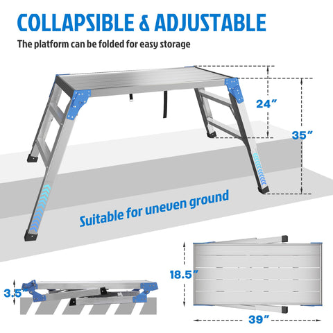 Height Adjustable Work Platform And Folding Aluminum Step Ladder Portable And Lightweight Yet Built Tough With 330 Lb Rating dimensions