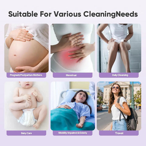 Image showing uses of Portable Bidet For Travel And On The Go Use, Handheld Electric Bidet With Adjustable Nozzle, Reusable, for various needs.