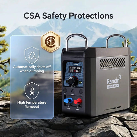 Go To Portable Propane Water Heater For Camping With On Demand Outdoor Hot Shower, Rechargeable 4000mAh Battery, product by Ranein