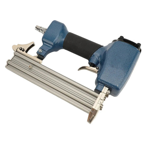 Heavy Duty Air Brad Nailer Pneumatic Nail Tool Built Tough With Durable Cast Aluminum Boasts A Slick Side Exhaust Setup For No Fuss Woodworking And Trim Work Zips 10 To 30 Millimeter Nails Home Effortlessly Without Jamming, top view.