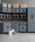 16 Piece Garage Storage Cabinet System With Corner Cabinets, Workbenches, And Pegboard, Heavy Duty Pro Grade Metal Workshop Organizer