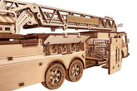 Rescue Firetruck 3D Wooden Puzzle Kit For Adults Build Your Own Hands On Realistic Wood Fire Engine Model 636 Pieces No Glue Needed With Illustrated Step By Step Guide, side view