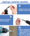 Installation guide for Tough As Nails Zinc Plated Eye Lag Screws with hook driver, showing socket replacement and torque measurement.