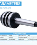 MT5 Live Center For CNC Wood And Metal Lathe, 60 Degree Morse Taper, 5MT Shank, side view with technical parameters displayed
