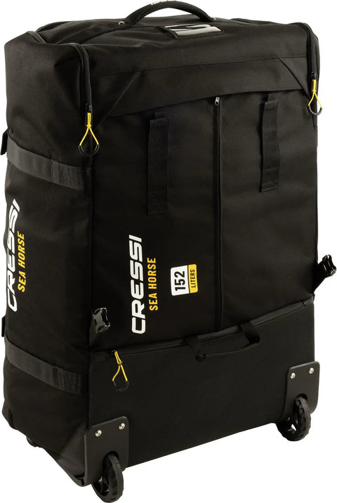 Rolling Wheeled Backpack For Travel And Dive Gear High Capacity Luggage With Fin Pocket Converts To Backpack Durable 900D Polyester With YKK Zippers Built For Marine Use Seahorse Design From Italy
