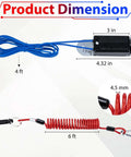 Breakaway Switch Kit With 6 Ft Coiled Trailer Brake Away Cable, Pull Pin Steel Spring Towing Wire dimensions with cable detail