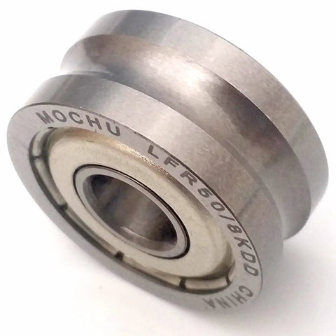 Badass Heavy Duty Track Roller With Double Row Angular Contact Ball Bearings Featuring Gothic Arch Raceway Profile 8 mm Bore 24 mm Width.
