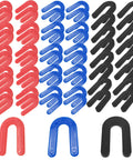Heavy Duty Vehicle Lift Leveling Shim Kit With Grippy Polyethylene Wedges featuring red, blue, and black wedges for four post stands.