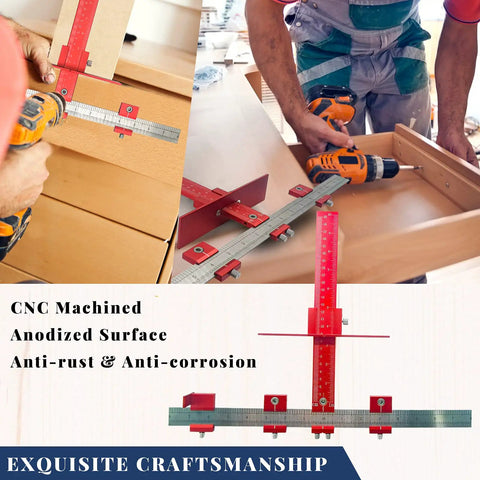 Precision Cabinet Door Handle Jig For Hardware Mounting With 5mm And 4mm Drill Guide made of aluminum alloy in use for drilling cabinet holes.