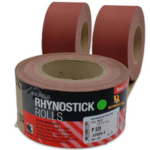 Rhynostick Redline Pro Grade 2.75 Inch PSA Sandpaper Roll 80 Grit 27 Yard Long Continuous Self Adhesive Backed Sandpaper