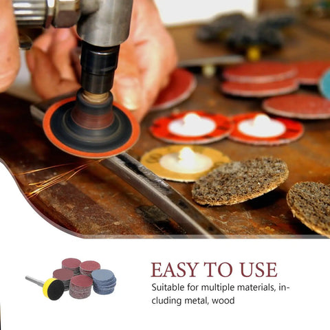 Get Your Hands On This Awesome Set Of 100pcs Sanding Discs With Grits From 100 To 3000 For Smooth Drilling And Shiny Finishes That Last, in use on a metal surface.