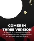 Heavy Duty Phenolic Router Table Insert Plate Fits Triton MOF001 And TRA001 Routers with a close-up view of pre-drilled holes.
