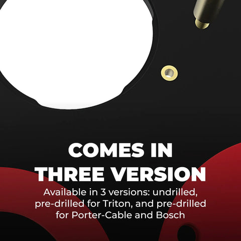 Heavy Duty Phenolic Router Table Insert Plate Fits Triton MOF001 And TRA001 Routers with a close-up view of pre-drilled holes.