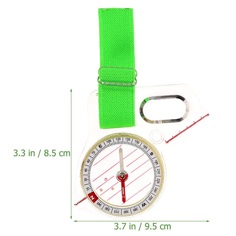 Thumb Type Finger Compass Tool For Hiking And Backpacking - Acrylic Directional Compass with green strap for quick orientation.