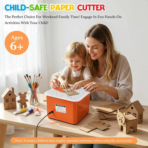 Mother and child using Electric Cardboard Cutter With Precision Cutting Tool For DIY Crafts 3D Models And School Projects