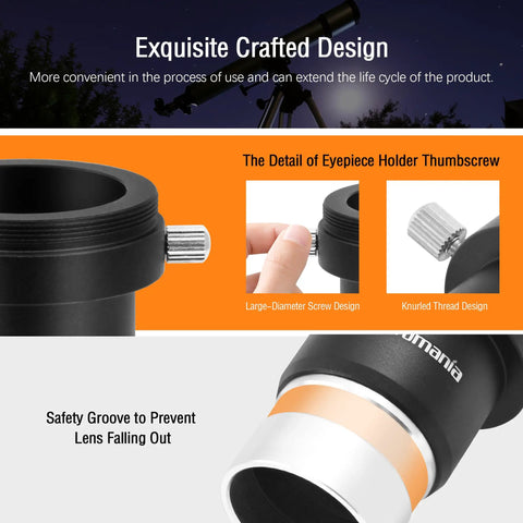 Close-up of 1.25 Inch Universal T Adapter Eyepiece Extension Tube with Filter Thread showing crafted design and metal body features.