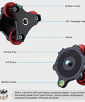 Detailed view of Tripod Leveler Stand With Five Degree Precision Adjustment Bracket showing components including bubble levels, threaded holes, and nonslip pad.