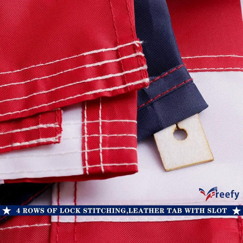 Close-up of American Flag 2.5 By 4 Foot Banner Style Sleeve Flag With Embroidered Stars And Sewn Stripes UV Protected Heavy Duty Nylon