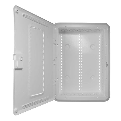 20 Inch Media Enclosure for WiFi Transparency and Cable Management, Recessed Wall Box With Extra 1.2 Inch Depth, ABS Plastic, White, Universal Mounting Grid for Network Distribution, ENP2050 NA
