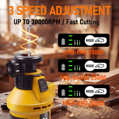 Cordless Drywall Cut-Out Tool Built For Pros With Brushless Rotary Saw, 28000 RPM, 3-Speed Depth Adjustable, LED Light, Compact Spiral Tool For Sheetrock And Wood Cutting, Compatible With 20V Batteries (Battery Not Included), shown with 3-speed settings