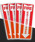 Four Metal Fire Extinguisher Signs, 12x4 Inch Aluminum, Rust Free Heavy Duty, Reflective Waterproof Weatherproof, 2 Pre Drilled Holes.