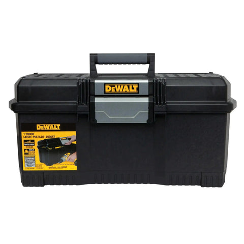 One Touch 24 Inch Tool Box with Water Seal, Soft Grip Handle, and V Groove Lid front view