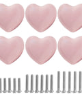 Heart Shaped Ceramic Drawer Knobs Set Of 6 With 3 Sized Screws For Cabinets, Dressers, Closets And Wardrobes Powder Pink Durable Glazed Ceramic Furniture Pulls Handles For Home Makeover And Easy Install Boss Vibe, 41x45mm heart knobs with screws