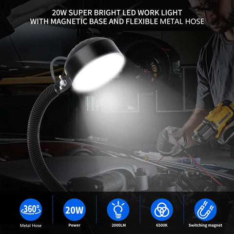 Hella Bright 2000 Lumen Magnetic Work Light With Flexible Arm And Rock Solid Base For Lathes Workbenches And Heavy Duty Premium Industrial Workshops In Black