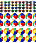 Inflatable Beach Balls And Neon Sunglasses Set For Pool Party Favors 48 Pack includes 24 beach balls and 24 sunglasses.