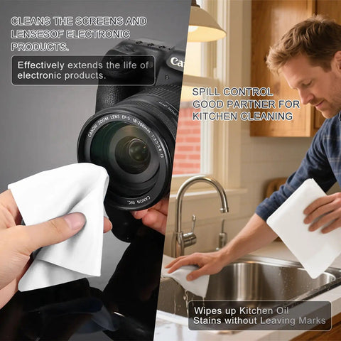 Top Shelf Polyester Microfiber Cleanroom Wipes 9X9 Inches 120 Gsm Class 100 Dead Soft Lint Free Reusable Washable Laser Sealed Straight Up Precision Grade For Lab Tech Surfaces Bag Of 150 used for cleaning camera lens and kitchen spills.