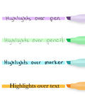 Pocket Highlighters In Soft Pastel Assorted Colors, 12 Count, Slim Chisel Tip highlighting over pen, pencil, marker, text