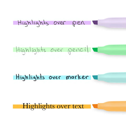 Pocket Highlighters In Soft Pastel Assorted Colors, 12 Count, Slim Chisel Tip highlighting over pen, pencil, marker, text