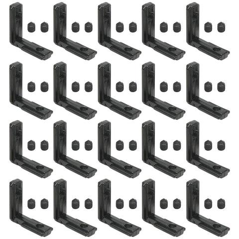20 Pcs T Slot Inside Corner Connector With Screws For 2020 Series Aluminum Extrusion Black Gusset L Bracket For 6mm Slot Profiles